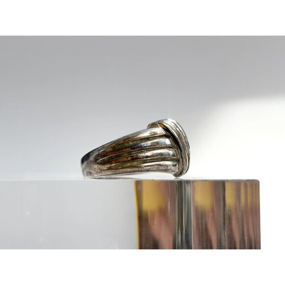 Ridged // Ribbed Modernist Minimalist Sterling Silver Vintage Ring - sz 7 - Picture 2 of 9